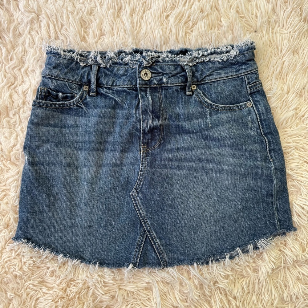 Paige denim mini skirt raw hem zip up blue size 25 cotton lyocell
